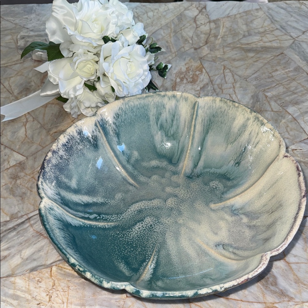 Handcrafted Ceramic Bowl in Blue and Cream